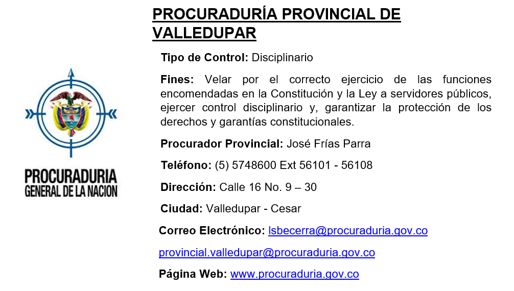 Contacto Procuraduria Provincial Vpar